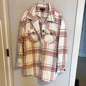 Love Tree Women's Utility Jacket - Pink and Cream Plaid